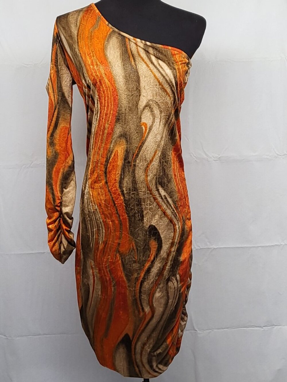 Papaya Womens Dress One Shoulder Size Large Bodycon Abstract Ruched Sides Party